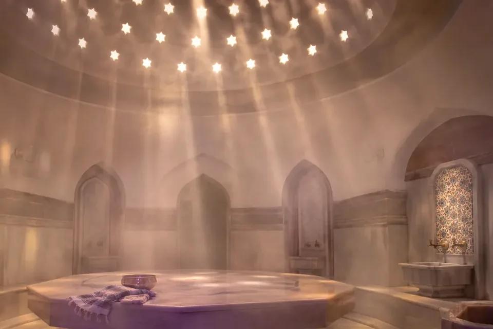 Elena Masaj Salonu, Başakşehir — hamam bölümü, kurna ve mermer